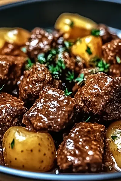 Slow Cooker Garlic Butter Beef Bites And Potatoes
