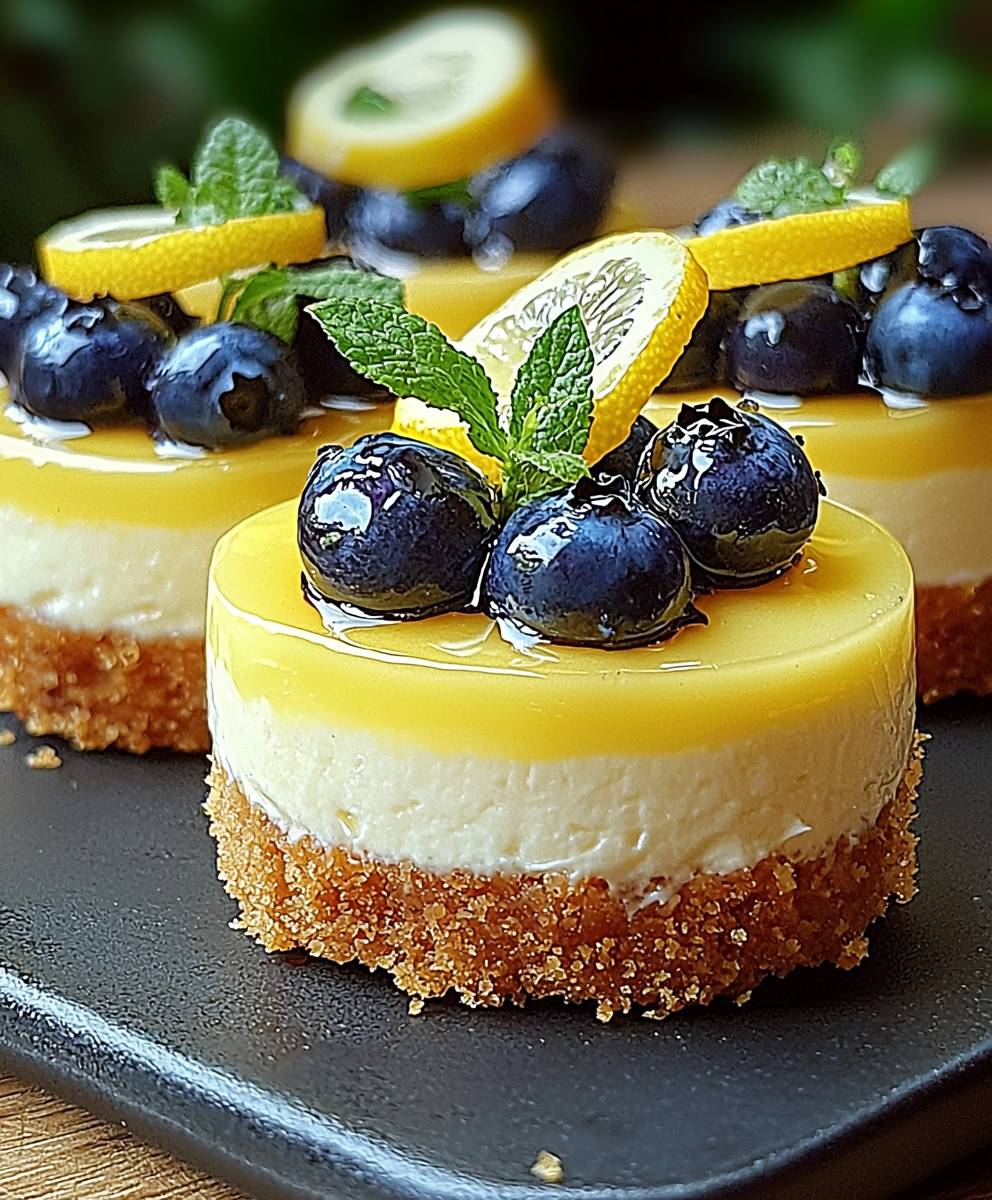 Mini Lemon Blueberry Cheesecakes