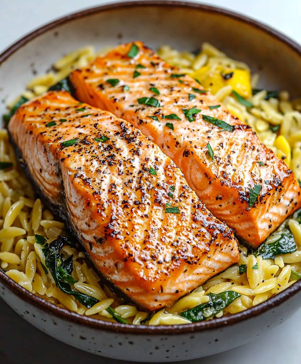 Seared Salmon with Lemon Orzo