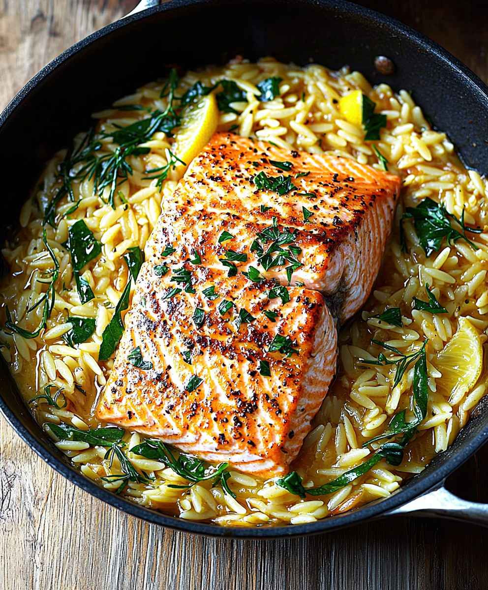 Skillet Salmon with Lemon Orzo