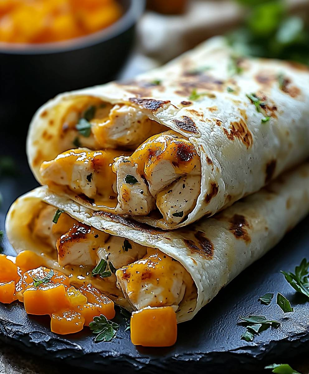 Cheesy Garlic Chicken Wraps