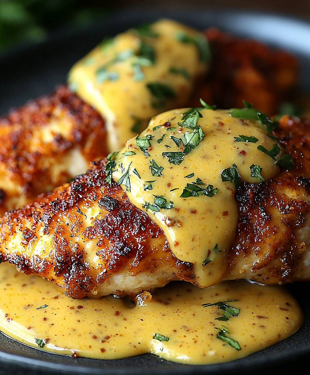 Pretzel Chicken Mustard Cheddar Sauce