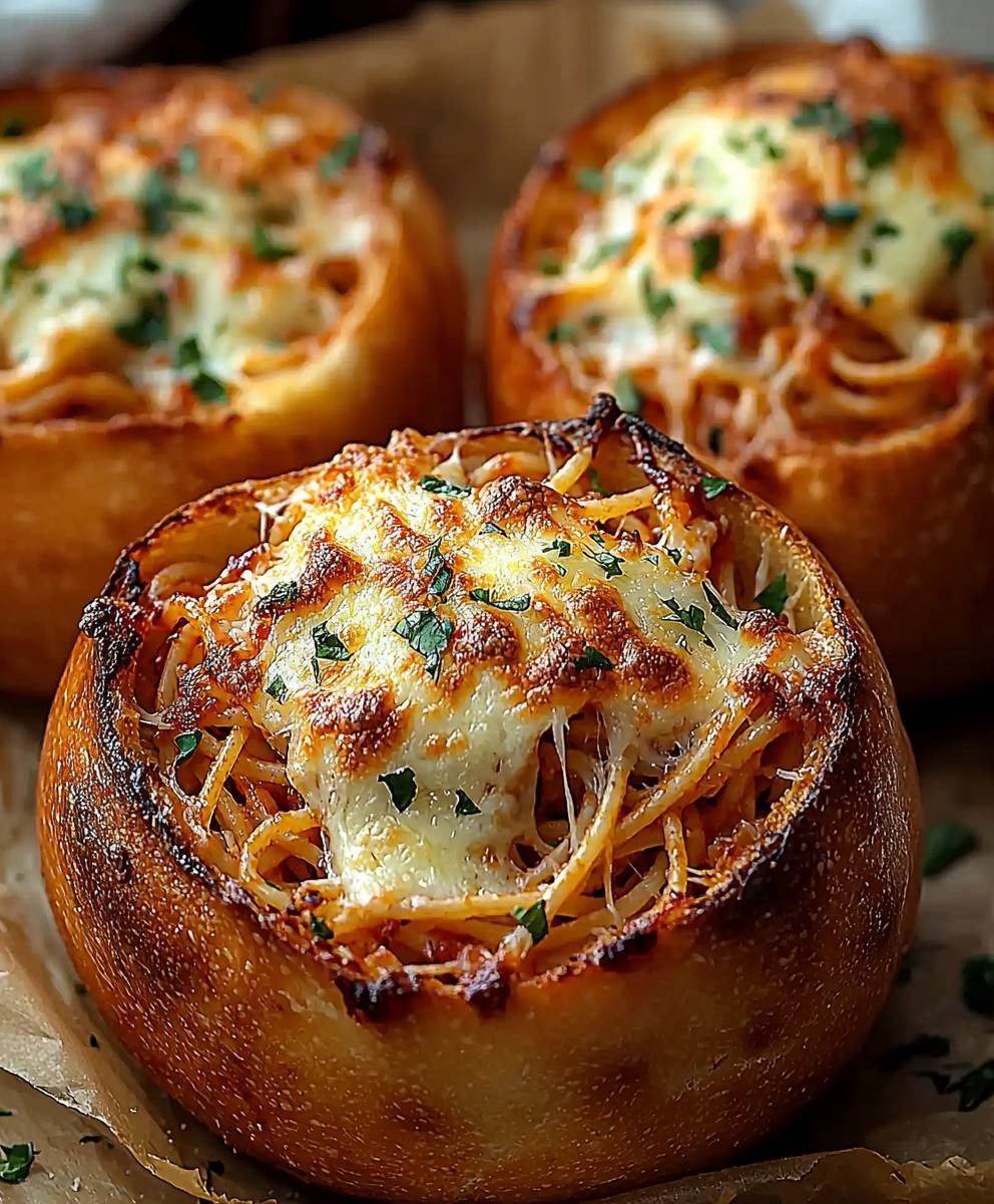 Spaghetti Garlic Bread Bowls