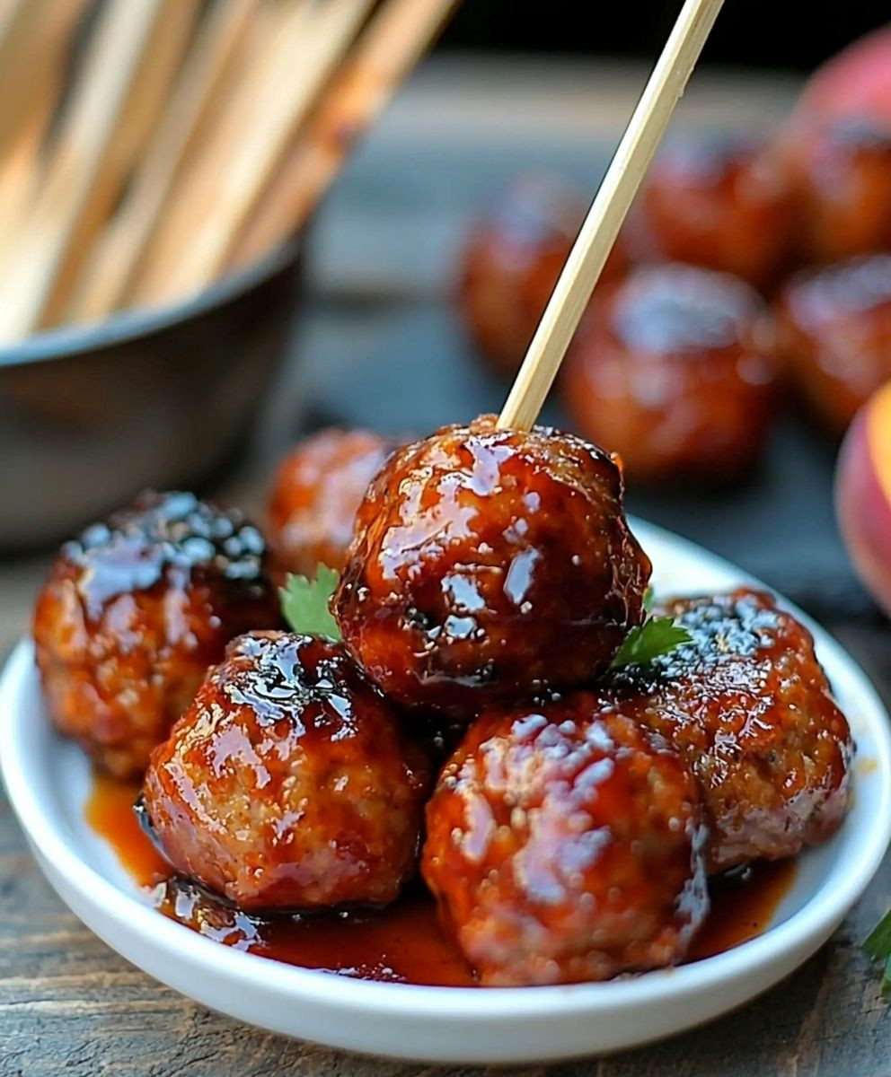 Whiskey Peach BBQ Meatballs