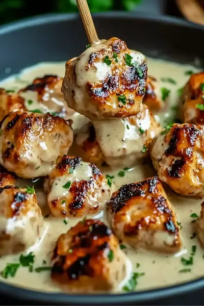 Creamy Garlic Sauce with Grilled Chicken Bites
