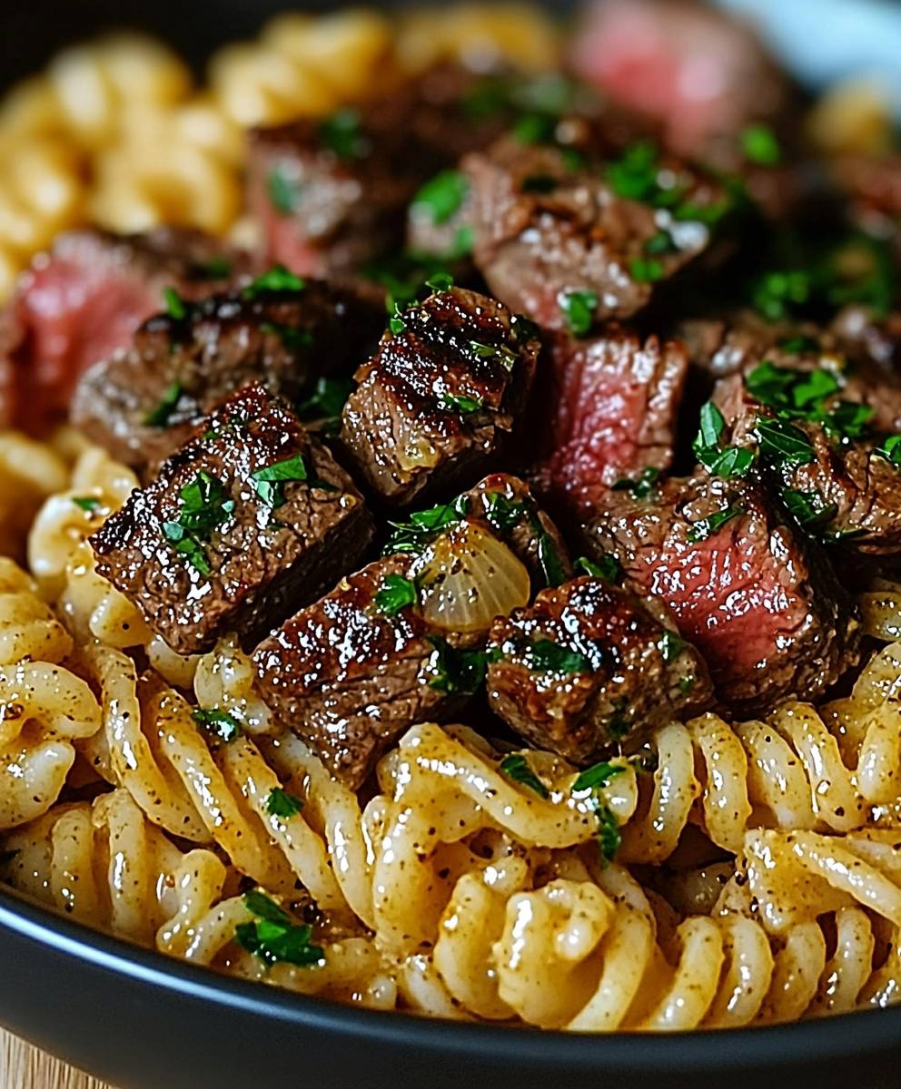 Garlic butter steak pasta