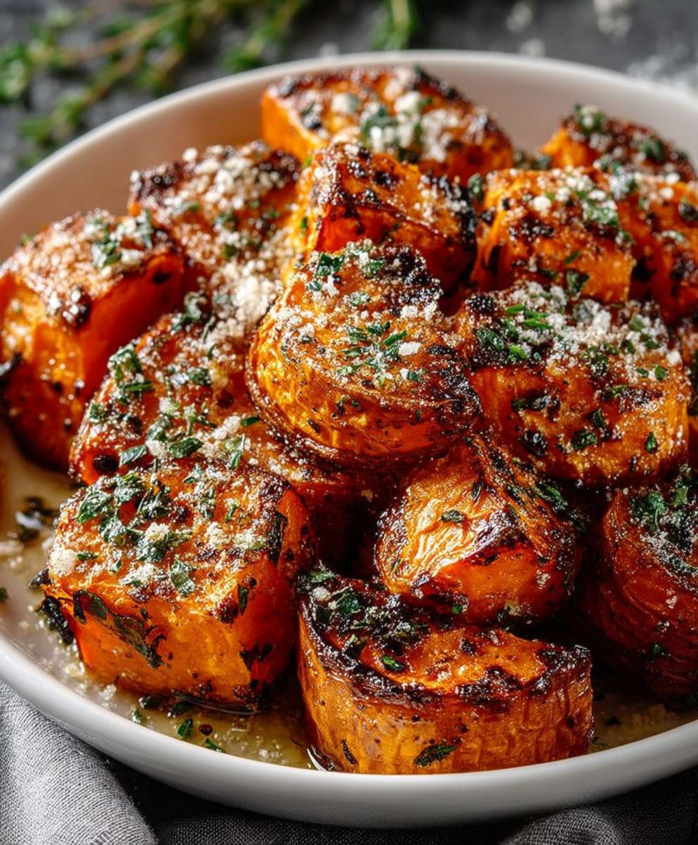Garlic Parmesan Roasted Sweet Potatoes