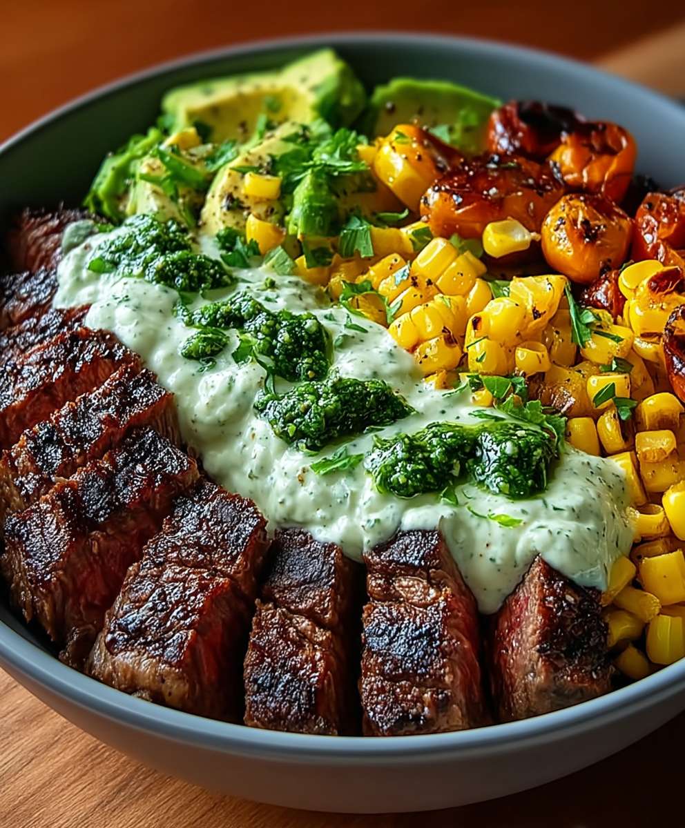 Steak avocado corn bowl