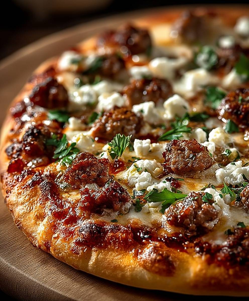 Sausage feta honey pizza