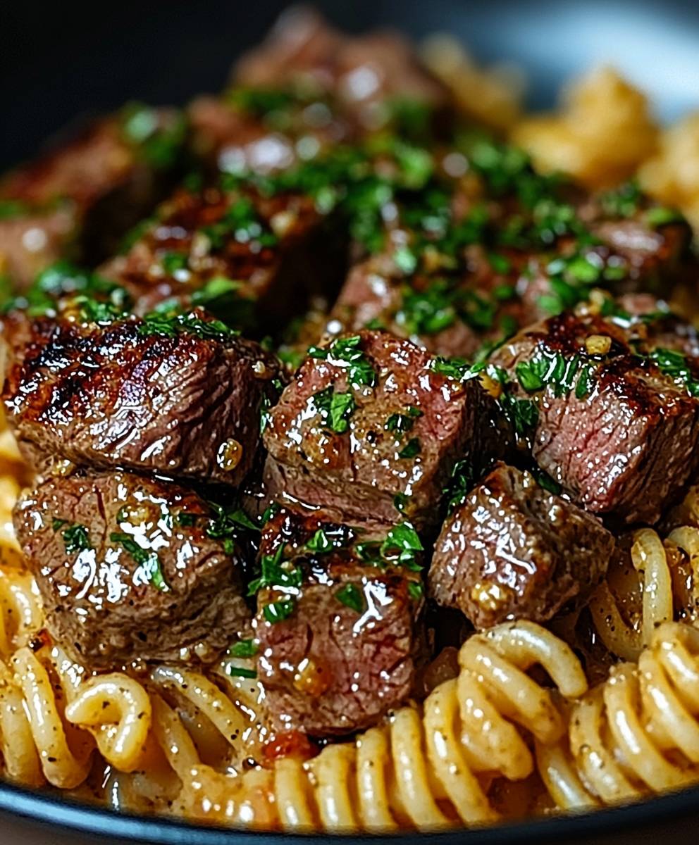 Garlic butter steak pasta