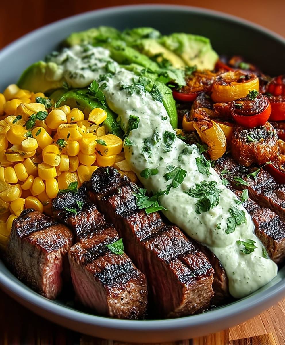 Steak avocado corn bowl