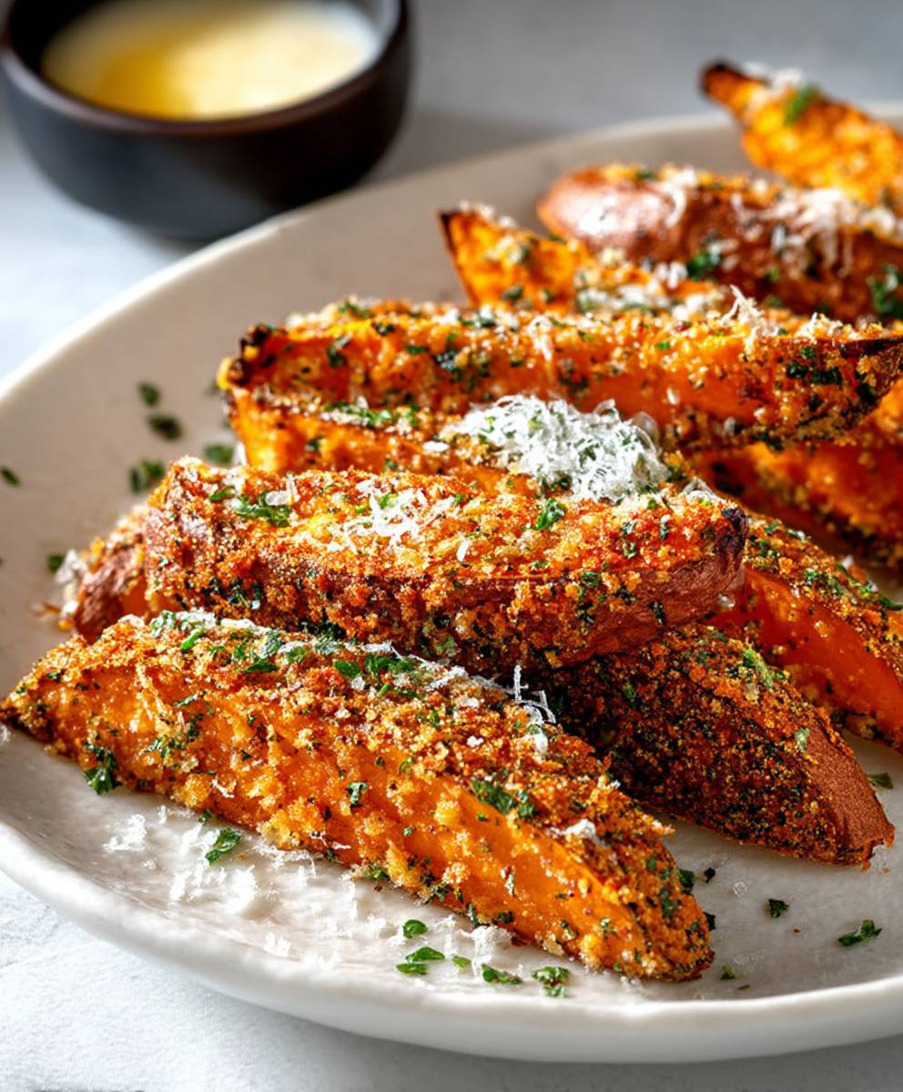 Garlic Parmesan Sweet Potato Wedges