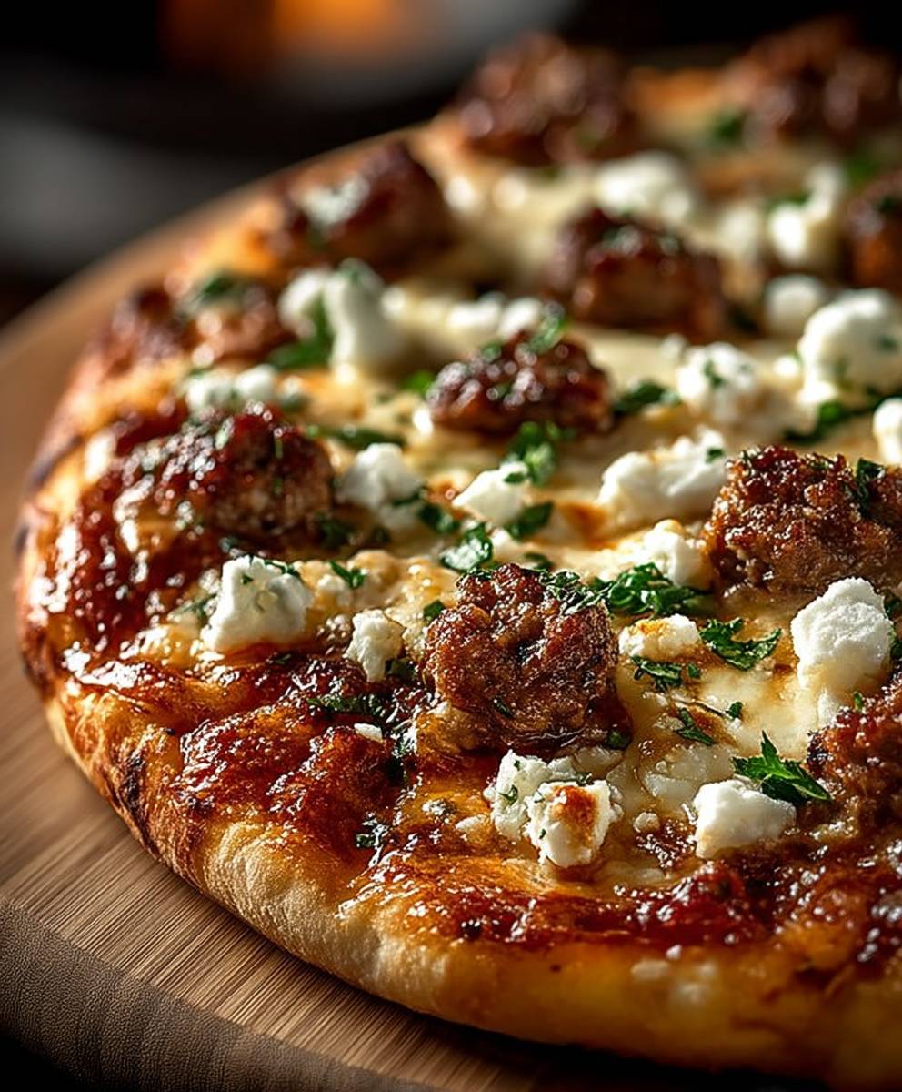 Sausage feta honey pizza