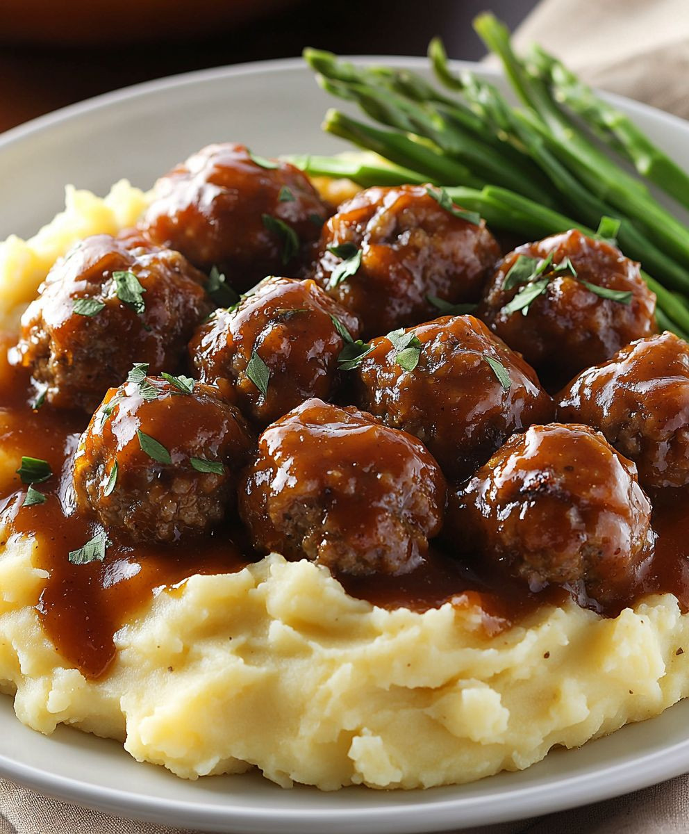 Salisbury Meatballs Mashed Potatoes