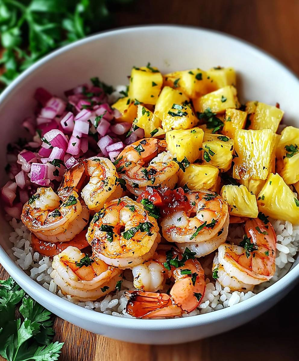 Shrimp Rice Bowl Pineapple Salsa