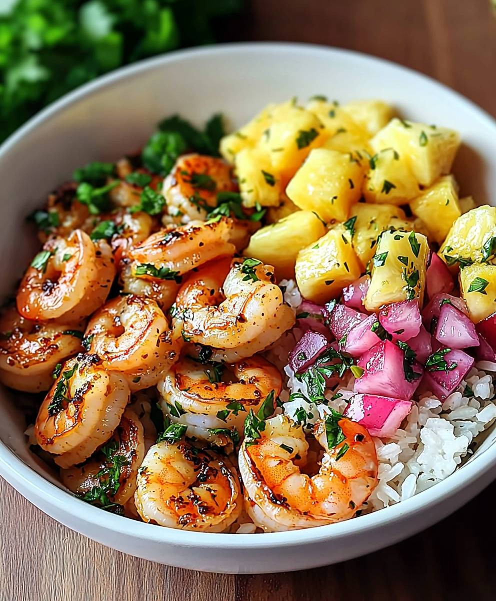 Shrimp Rice Bowl Pineapple Salsa