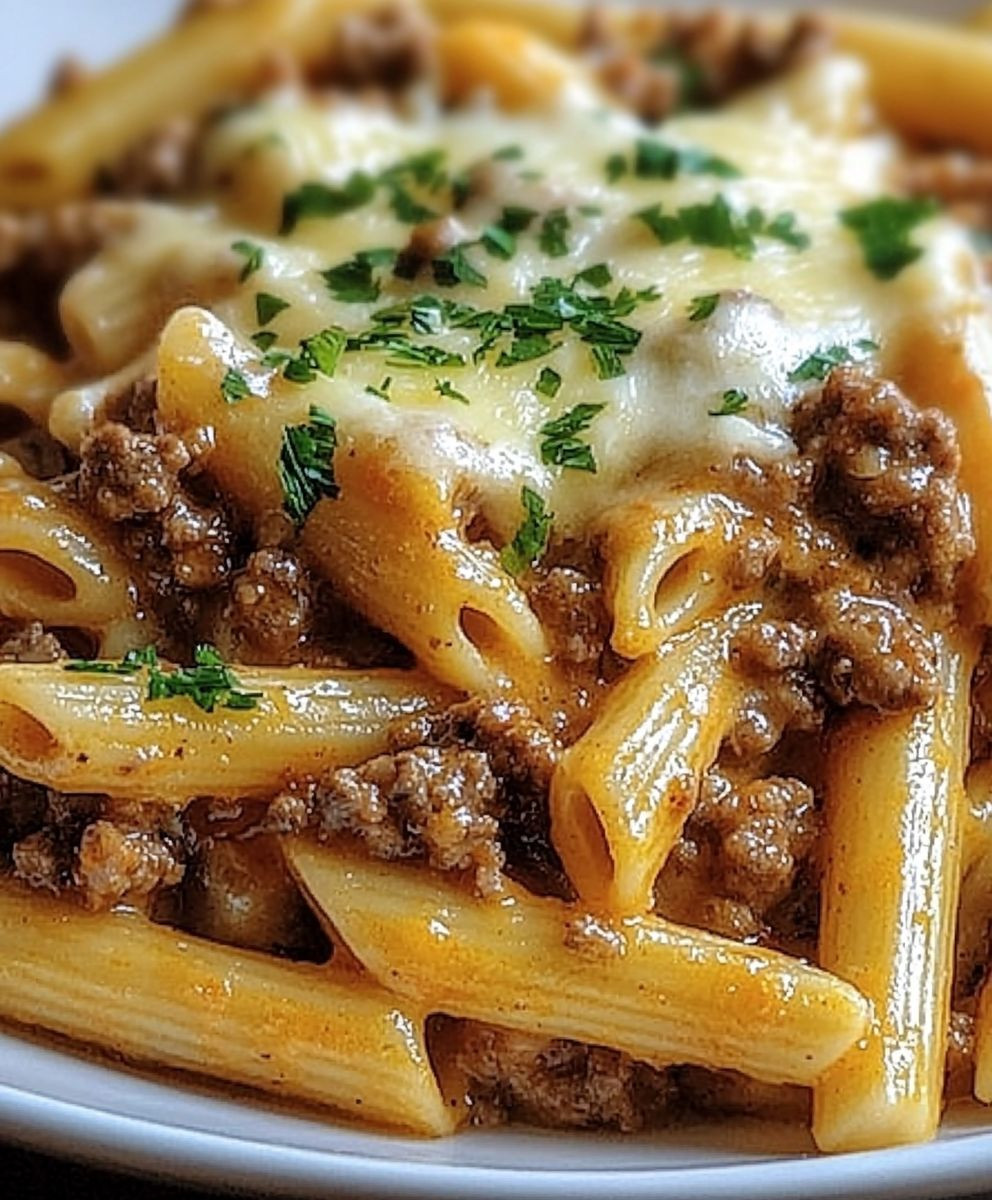 Cheesy Penne with Ground Beef