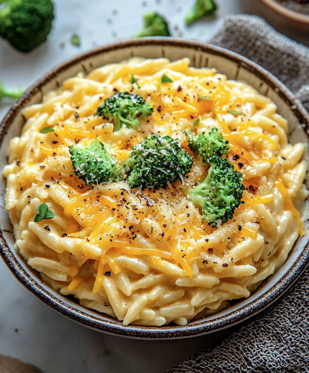 Creamy Broccoli Cheddar Orzo
