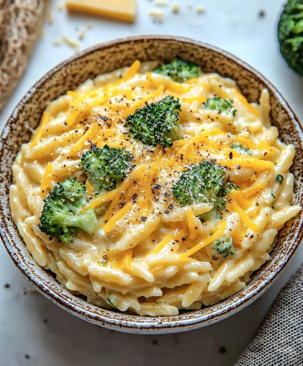 Creamy Broccoli Cheddar Orzo