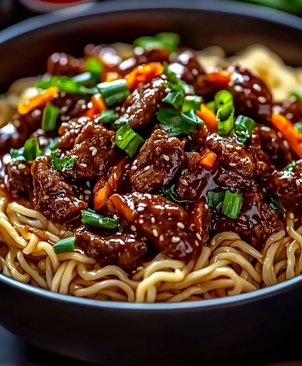 Sticky Beef Noodles Dish