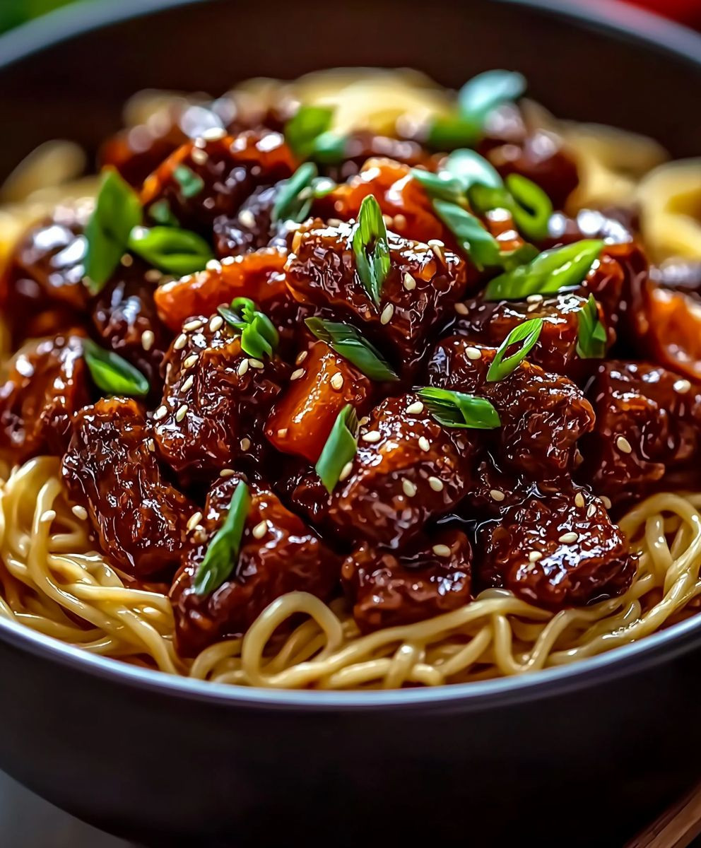 Sticky Beef Noodles Dish