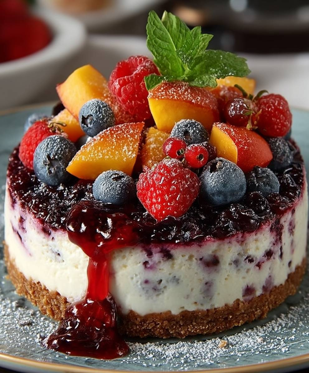 Berry peach cheesecake