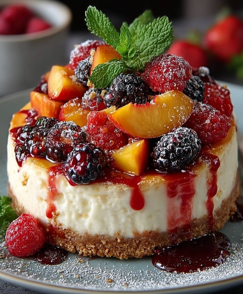 Berry peach cheesecake