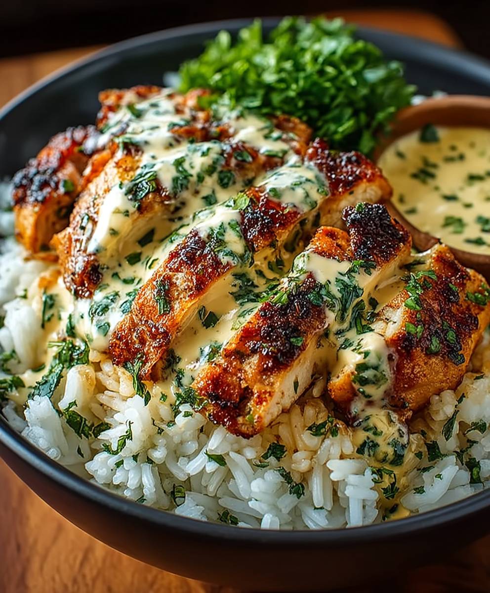 Creamy garlic chicken rice bowls