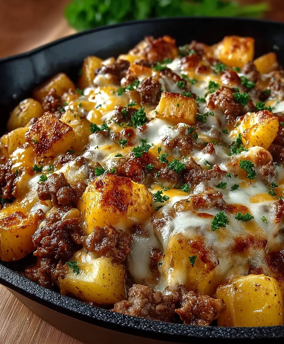 Cheesy meat potato skillet
