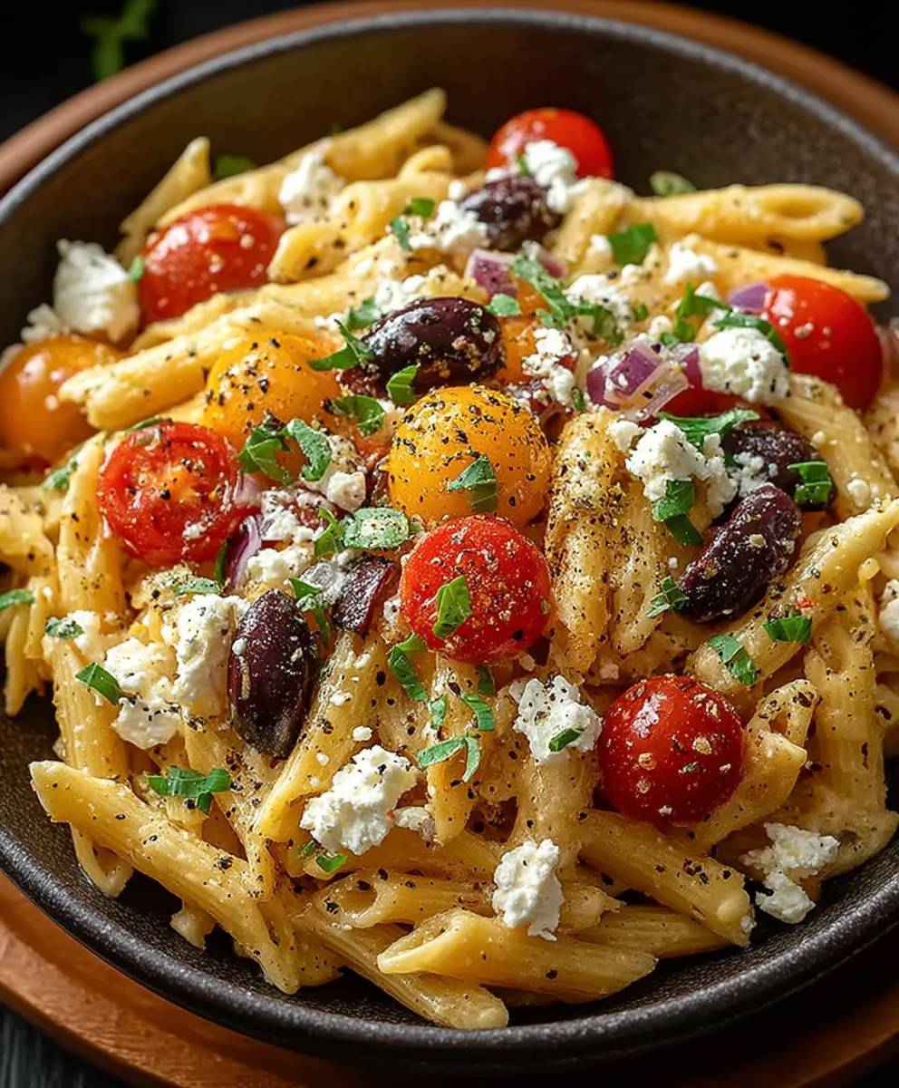 Greek pasta feta olives