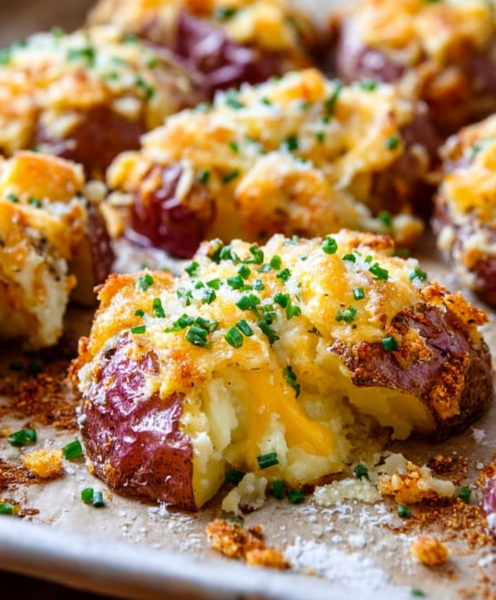 Smashed cheesy roasted potatoes