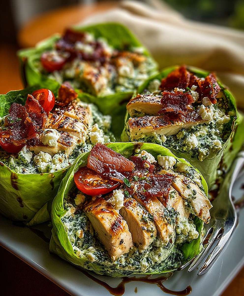 Pesto chicken lettuce wraps