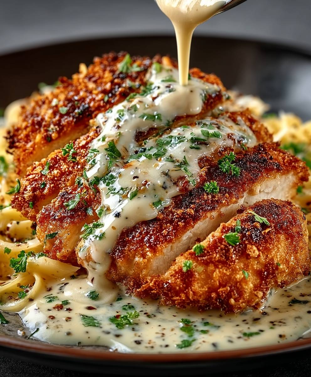 Parmesan Crusted Chicken Garlic Sauce