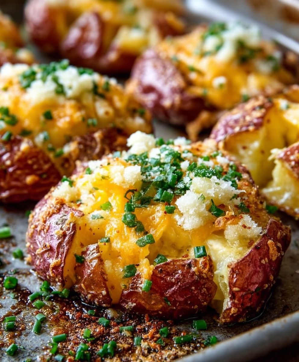 Smashed cheesy roasted potatoes