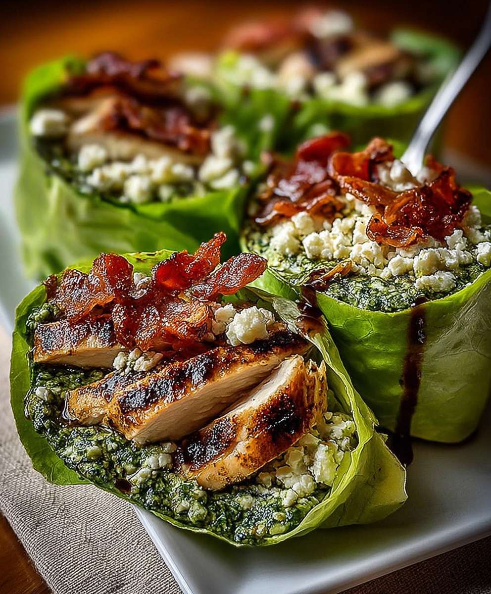 Pesto chicken lettuce wraps