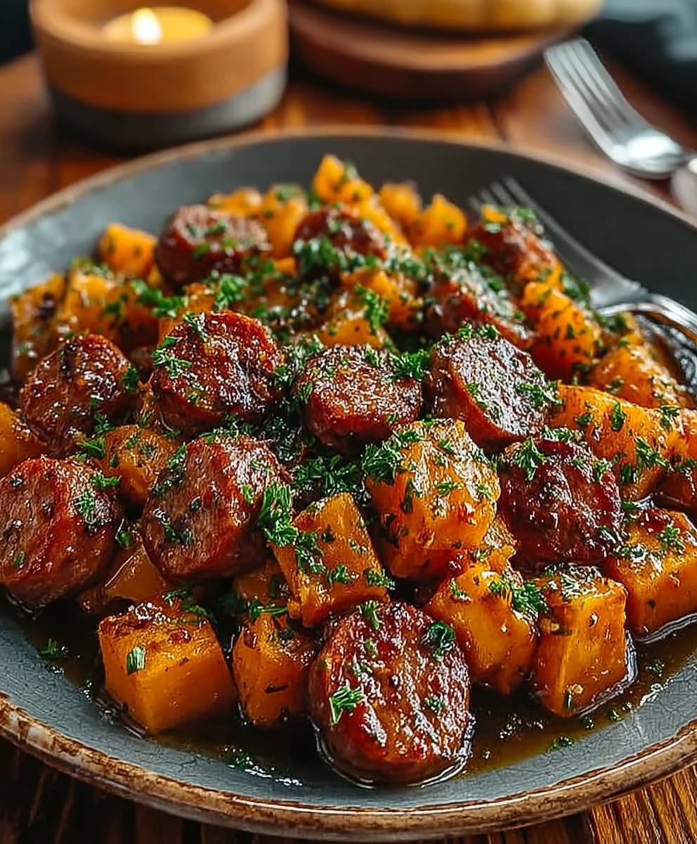 Sausage sweet potatoes honey garlic
