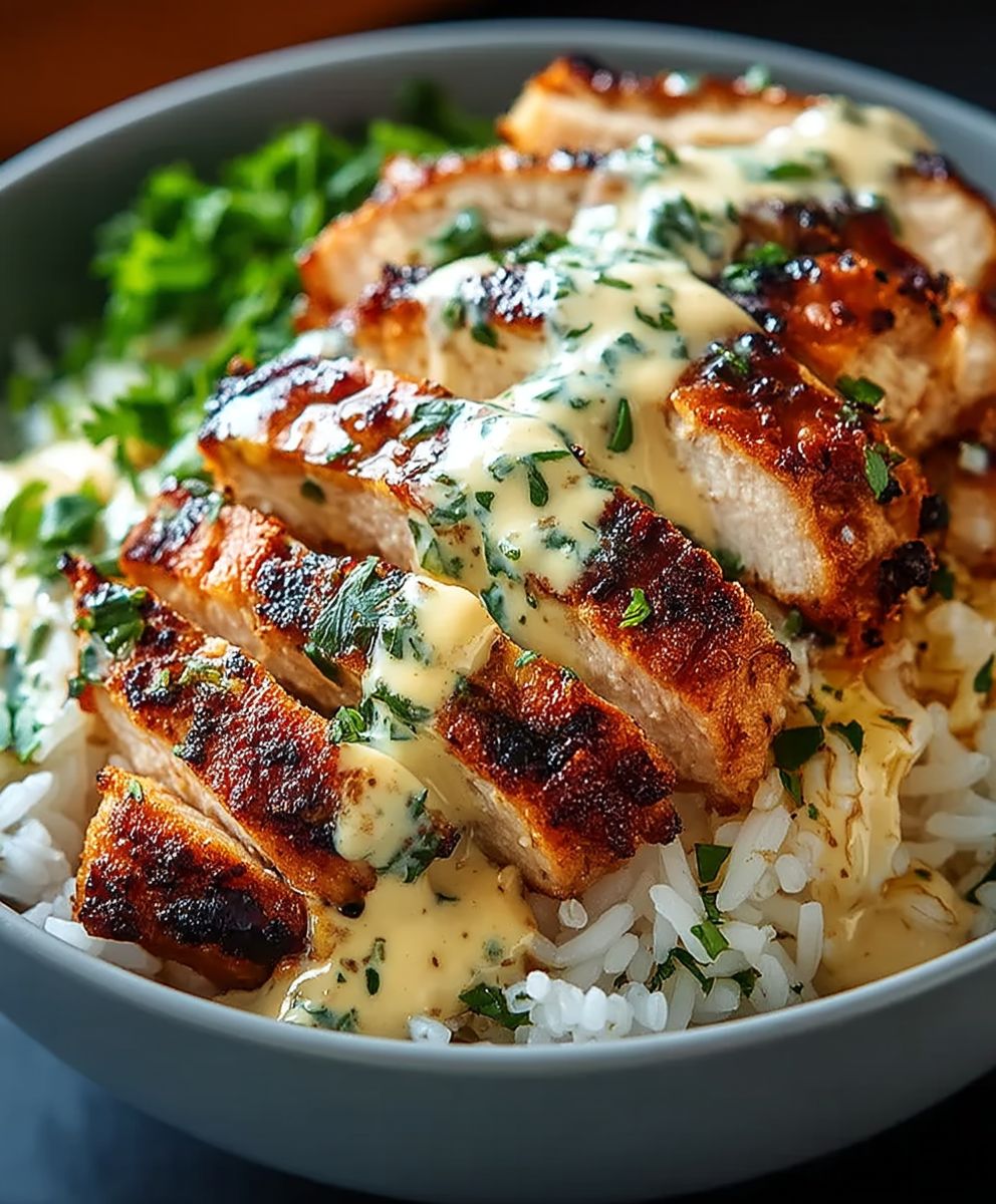 Creamy garlic chicken rice bowls