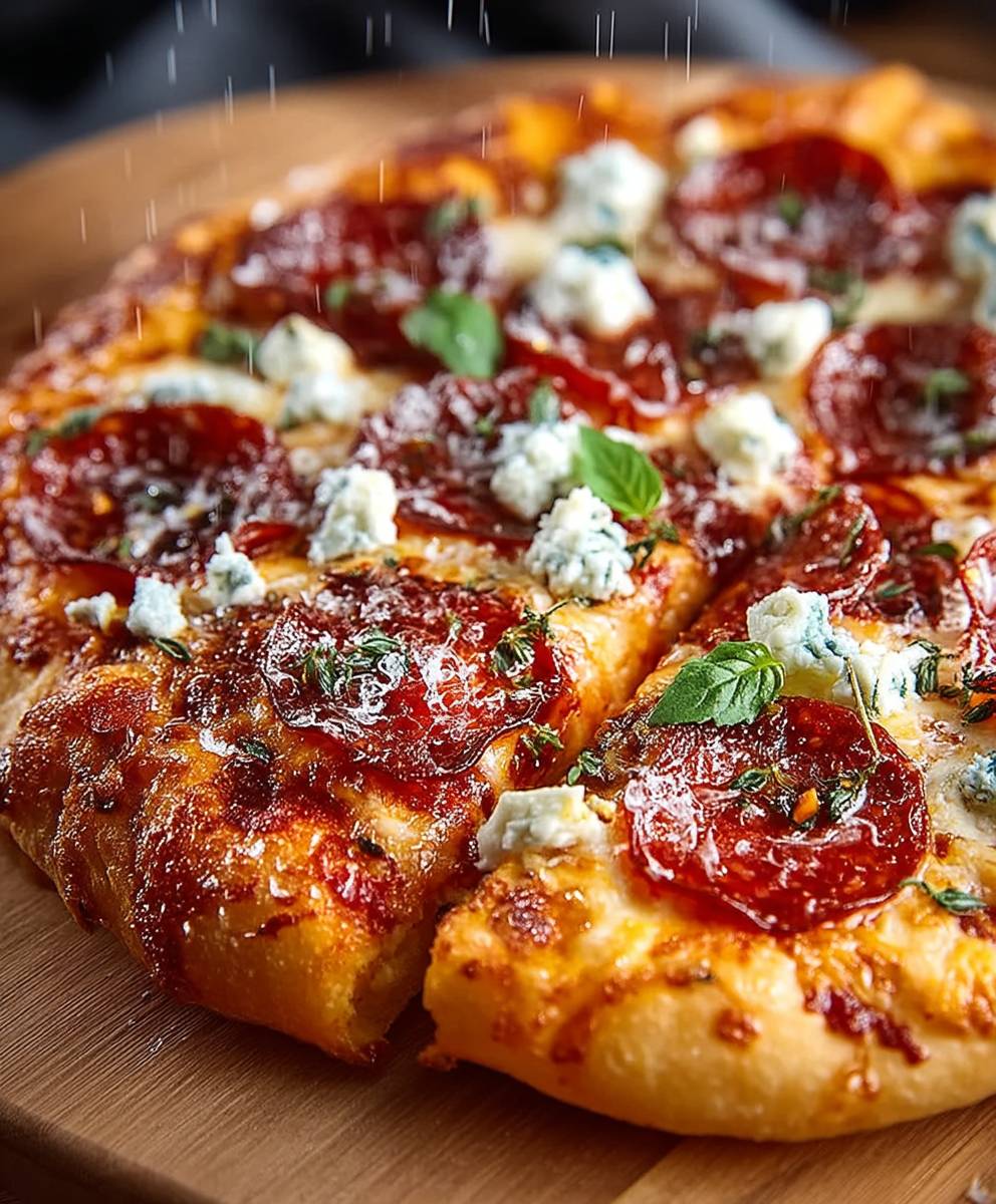 Hot honey pepperoni ricotta pizza