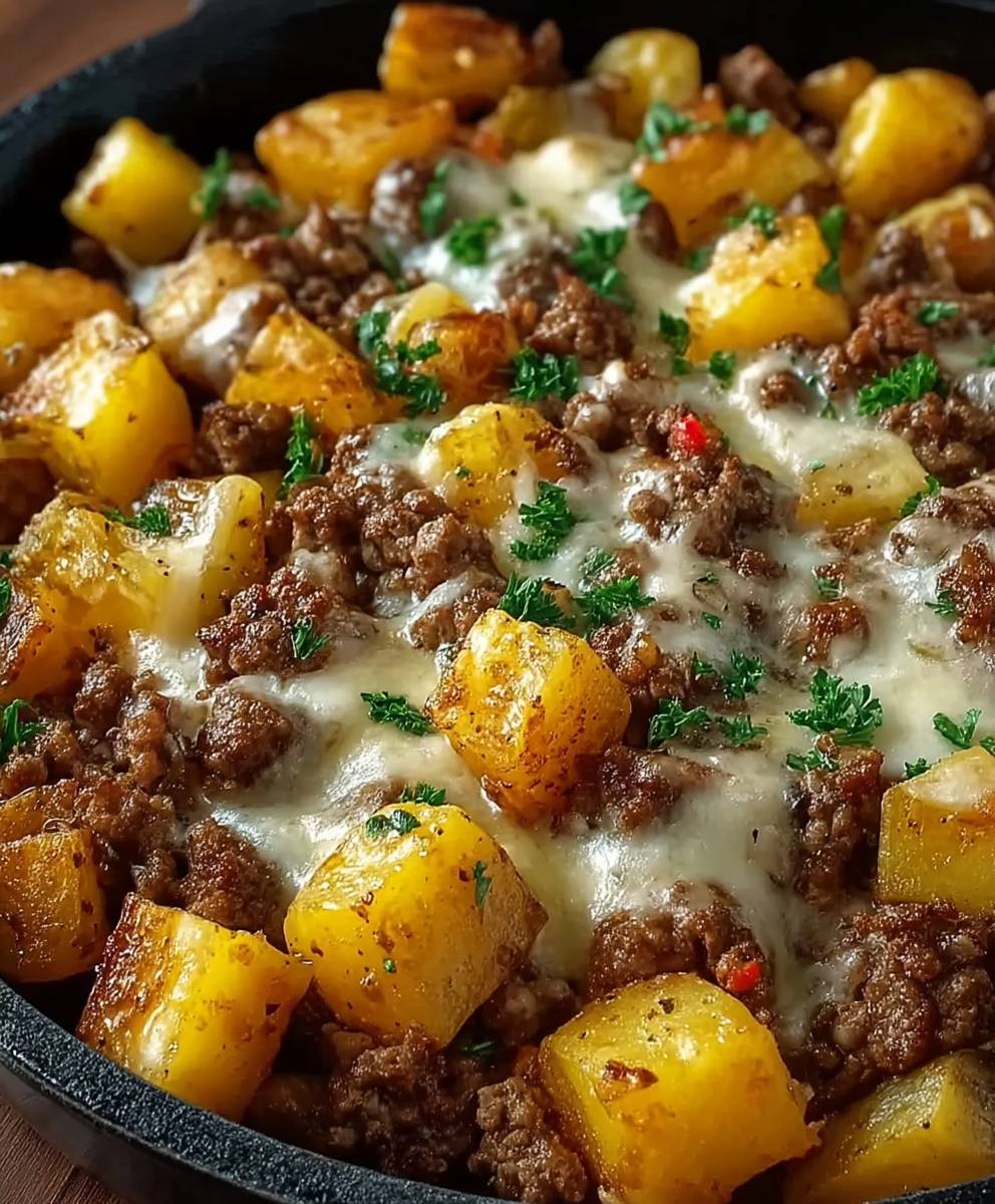 Cheesy meat potato skillet