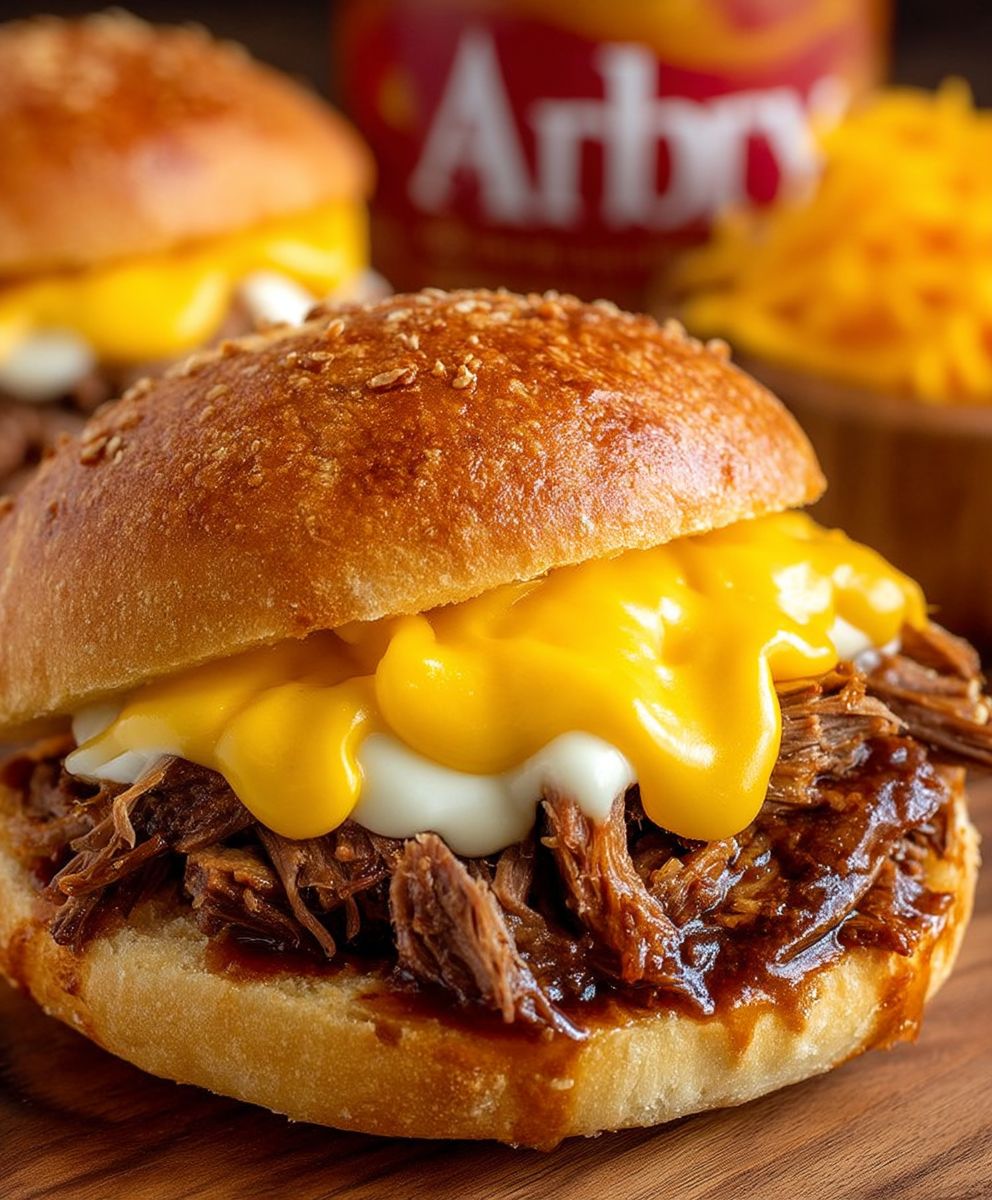 Slow cooker beef cheddar sandwiches