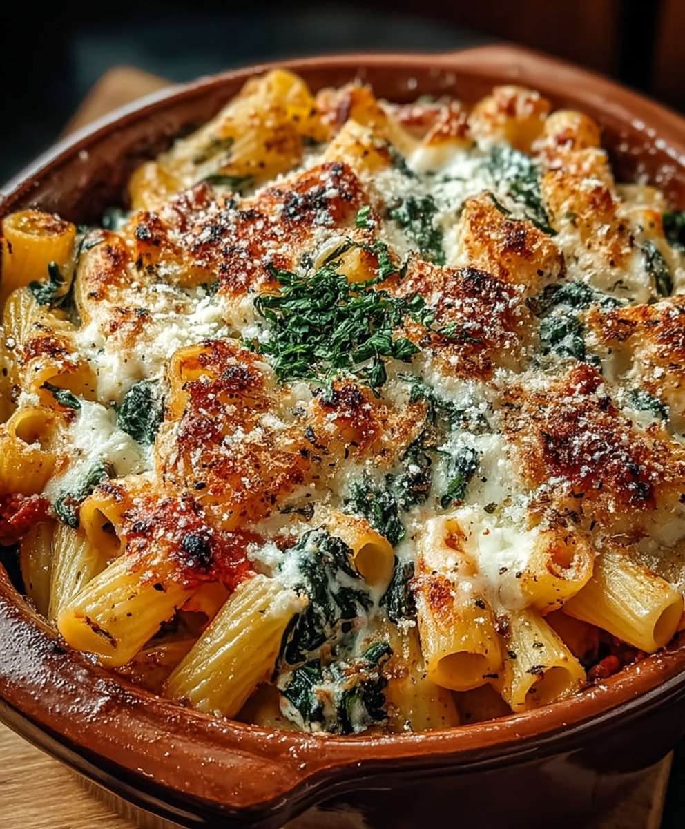 Baked rigatoni spinach ricotta