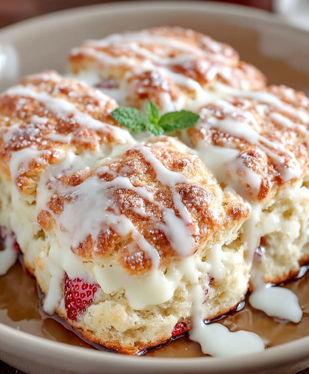 Strawberries cream butter swim biscuits