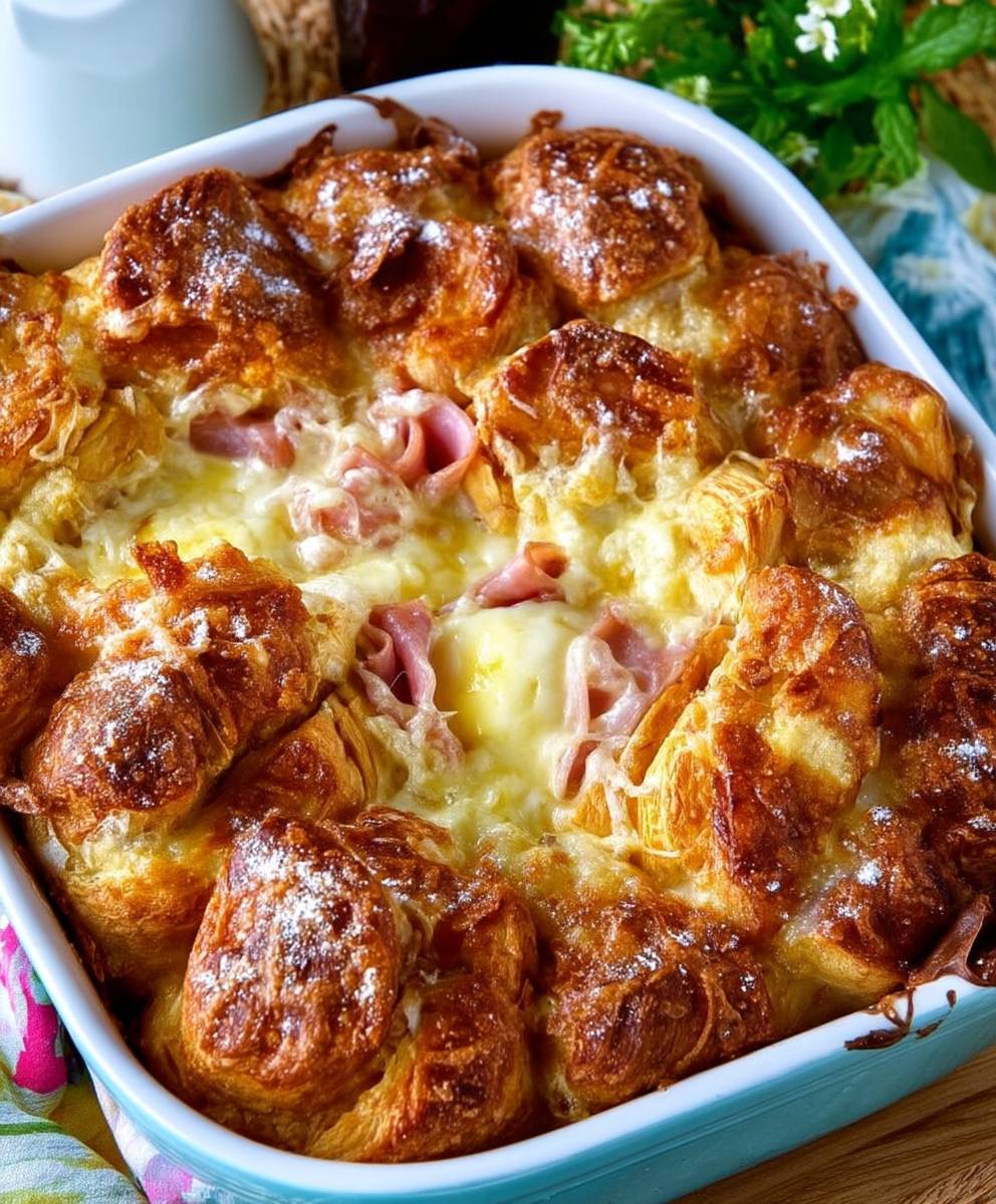 Ham and Cheese Croissant Casserole