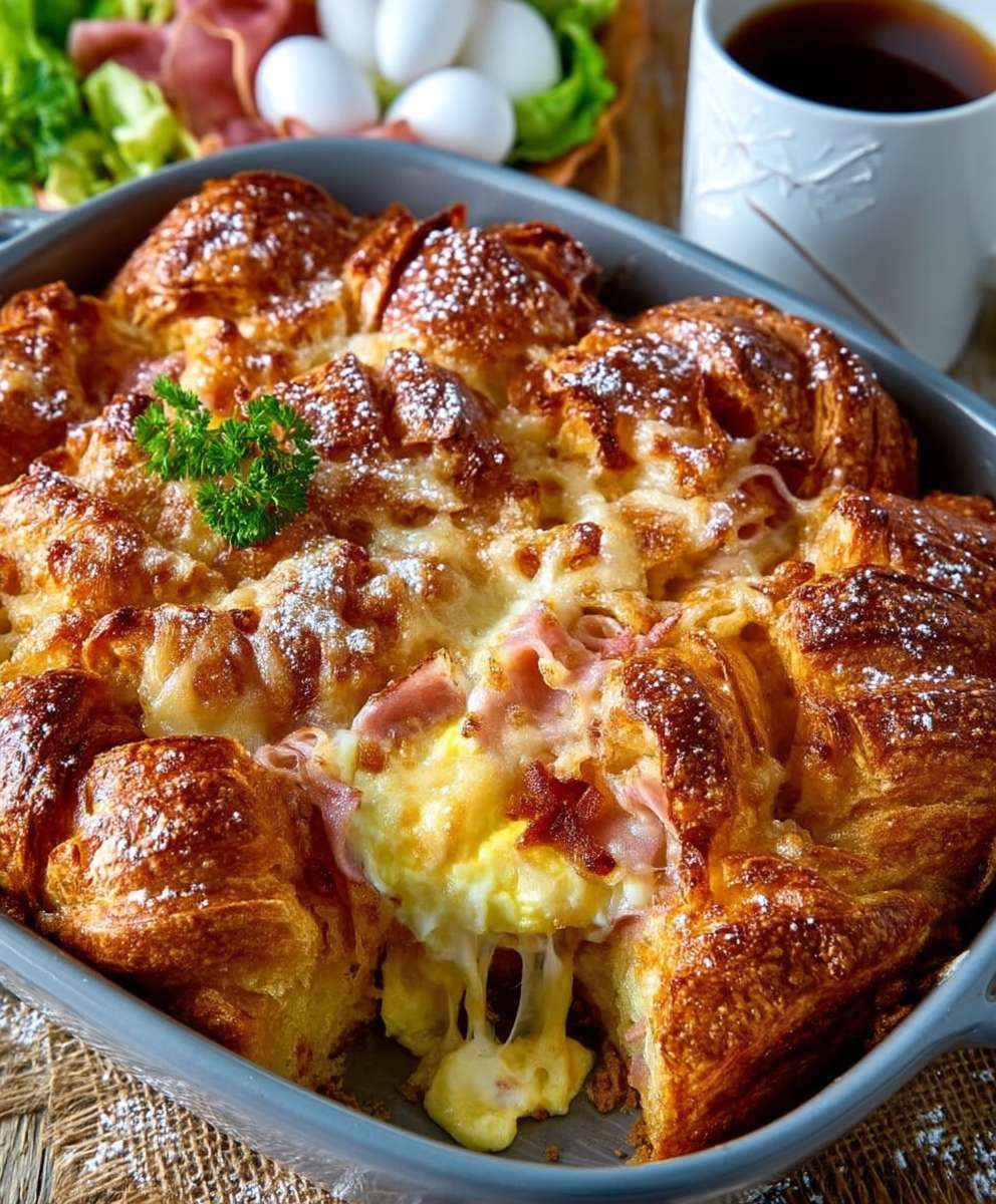 Ham and Cheese Croissant Casserole