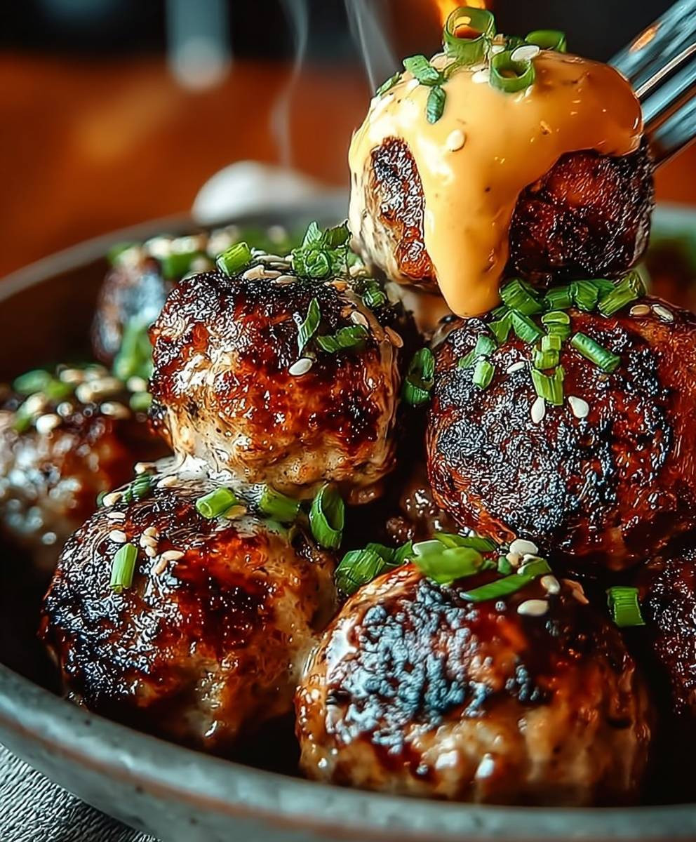 Korean BBQ Meatballs Spicy Mayo