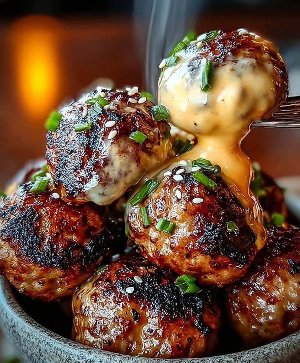 Korean BBQ Meatballs Spicy Mayo