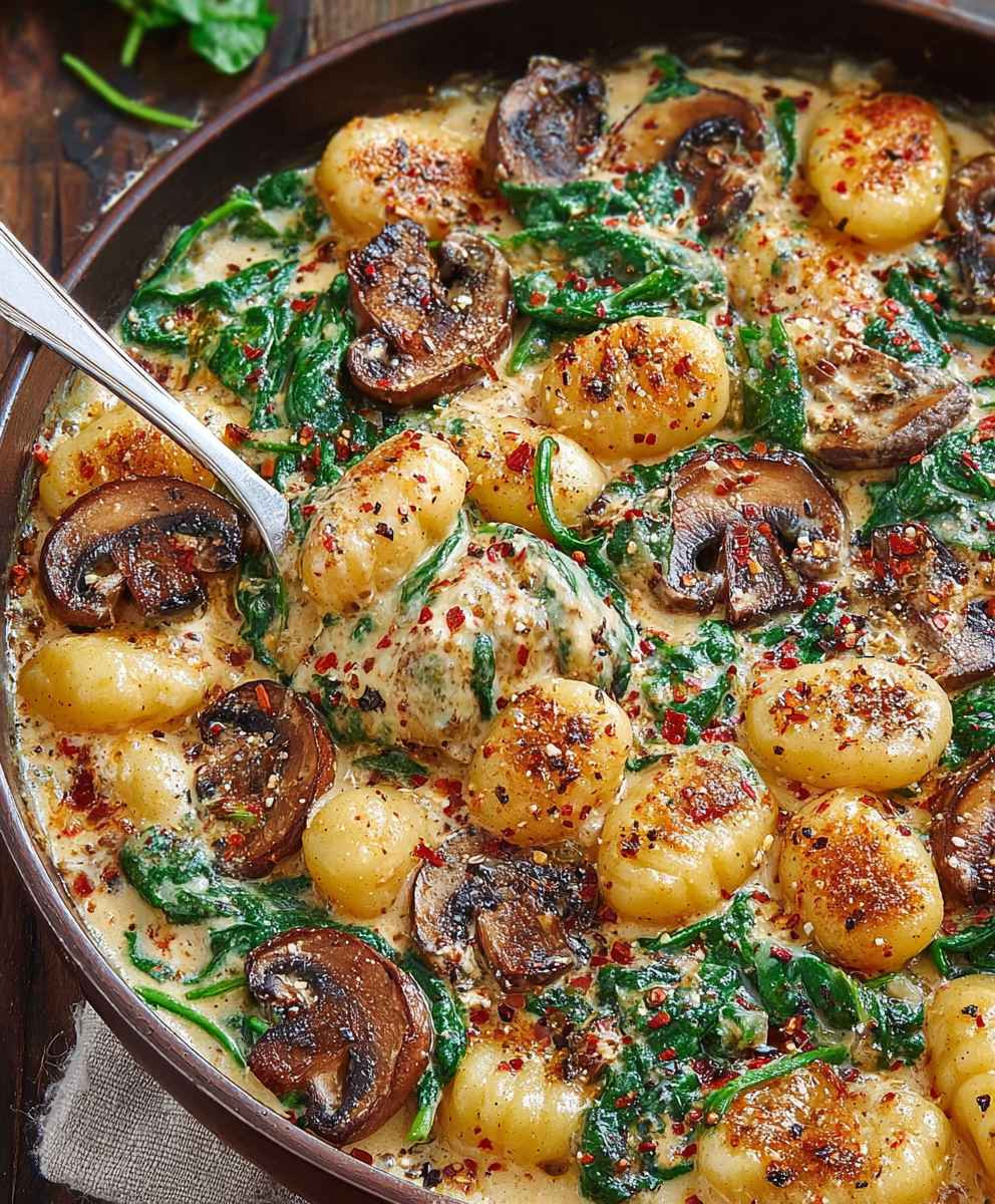 Spinach mushroom gnocchi one pan