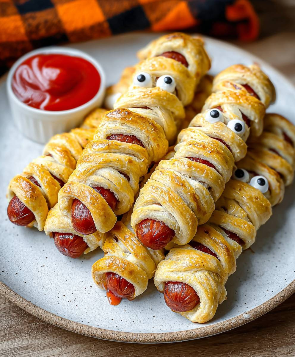 Halloween mummy hot dogs