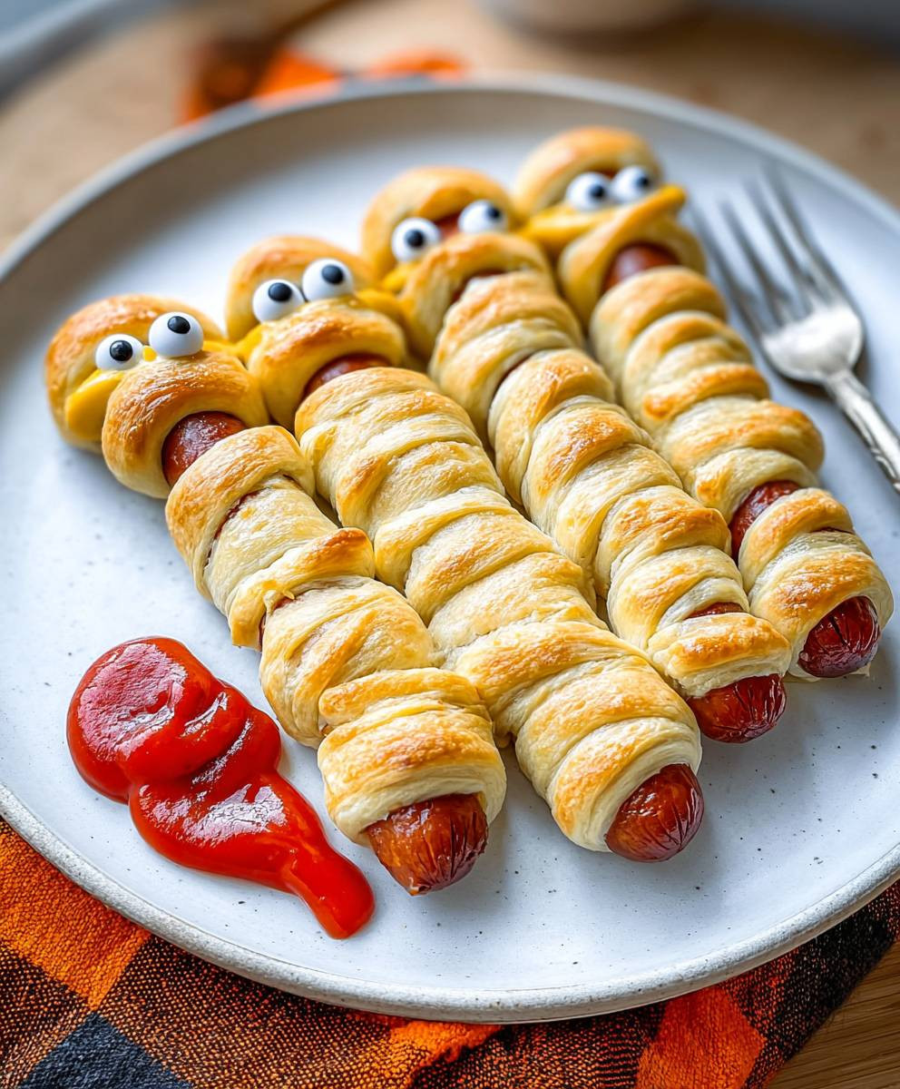 Halloween mummy hot dogs