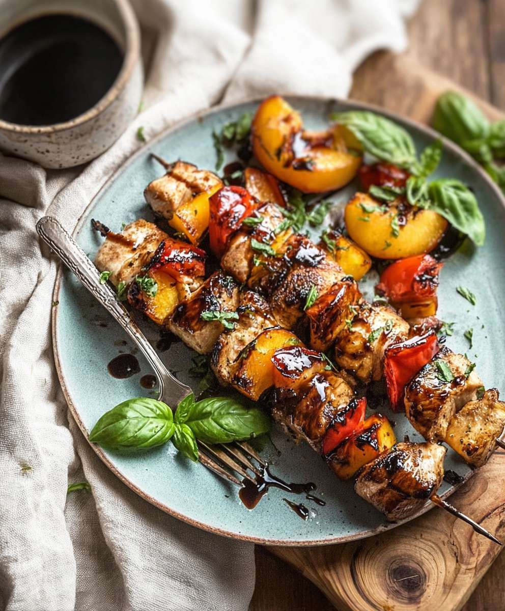 Balsamic Peach Chicken Kabobs